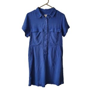 J.Crew 10 Lyocell Safari Shirt Dress Womens Blue Short Sleeve Button Front G2723
